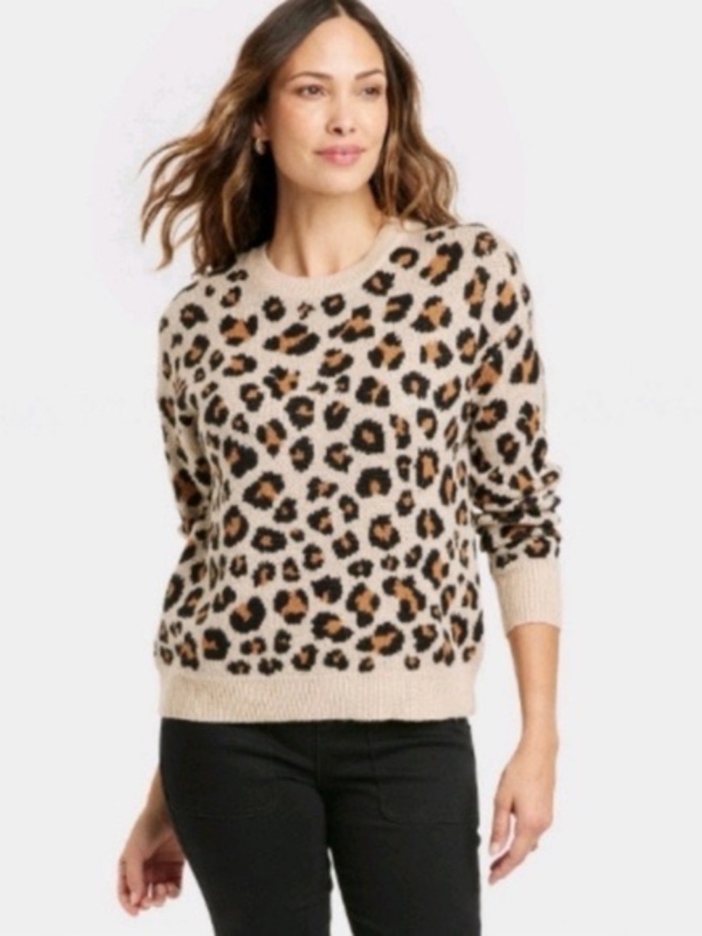 NWT Knox Rose Leopard Animal Print Knit Sweater L